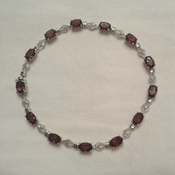 10K SOLID STAMPED (Not Filled) WG Genuine 9ct Rhodolite & Diamond Bracelet 💖